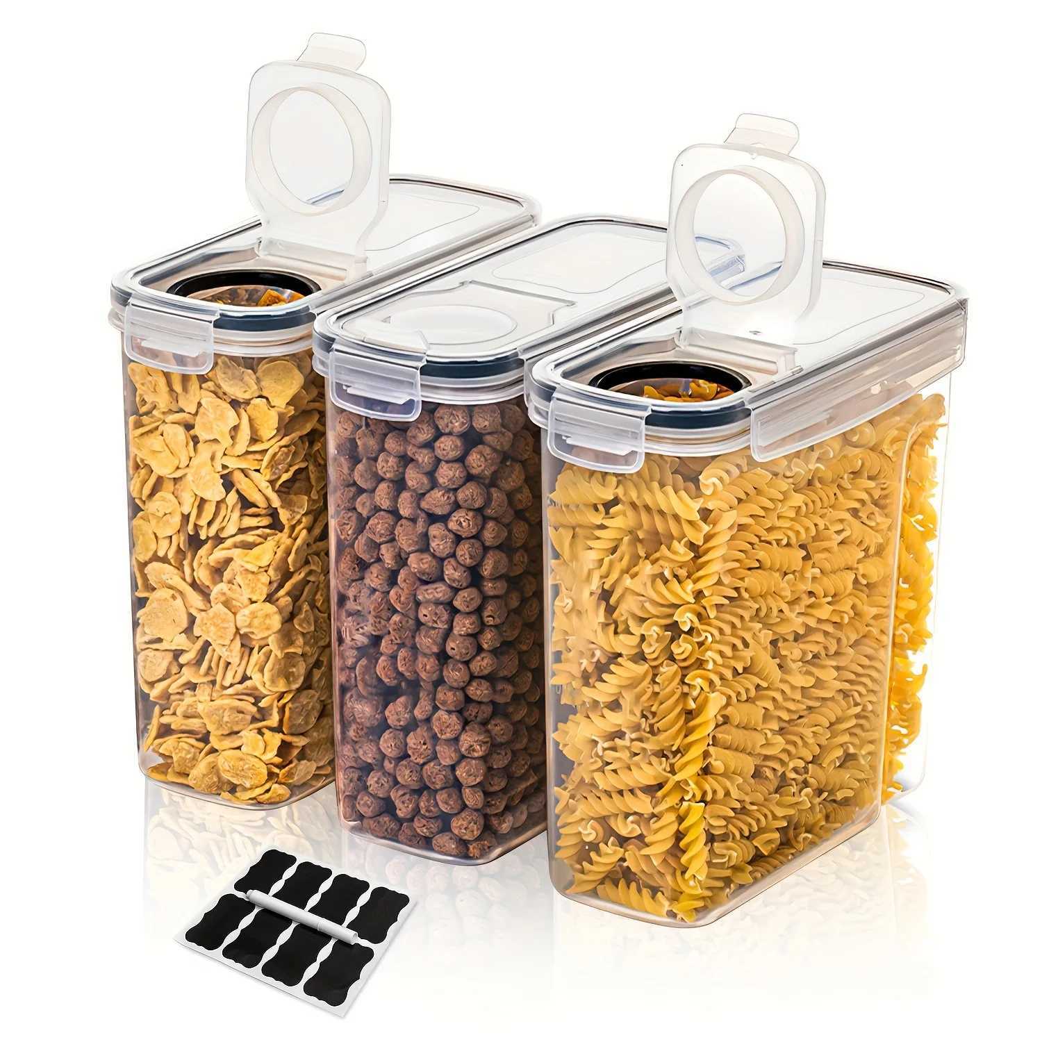 Épargnes alimentaires Conteneurs de rangement en 3 pièces Conteneur de rangement à grains étanche à l'air sans bisphénol un lave-vaisselle avec stylo et étiquette 2,5 L / 84,5 Capacité de floc H240425