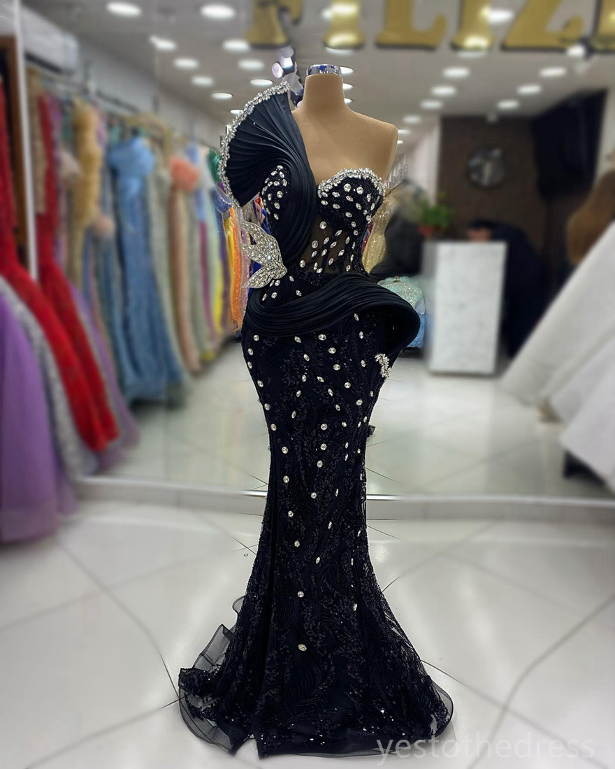 2024 Plus Size Black Prom Dresses for Black Women Promdress Illusion Mermaid Evening Dresses Elegant Beaded Lace Rhinestones Birthday Dress Reception Gowns AM777