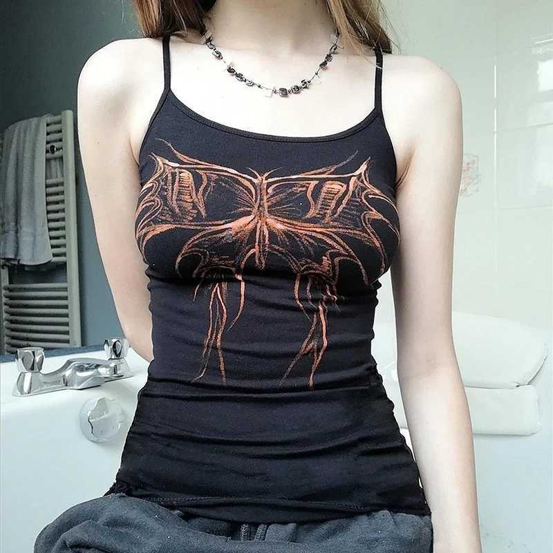 Women's Tanks Camis Xingqing Butterfly Top Summer Women Graphic T Shirts Cute Kawaii Slveless Camisole Gothic Clothes y2k E Girl Punk Style Camis Y240420