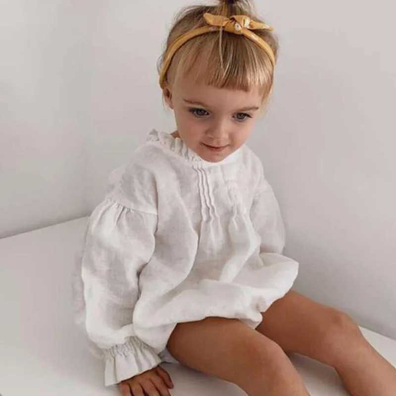 Rompers Autumn Baby Booduitits Linen قطعة واحدة طويلة الأكمام ملابس الأطفال حديثي الولادة H240425