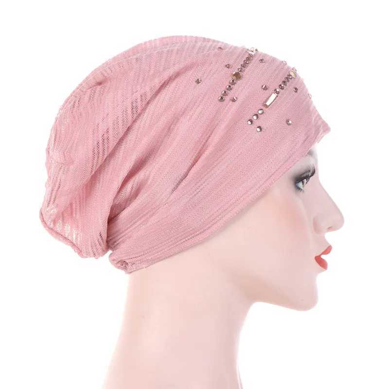 Hijabs Summer thin lace turban solid cotton inner hijab caps soft breathable muslim women turbantes wrap head hijab underscarf bonnet d240425