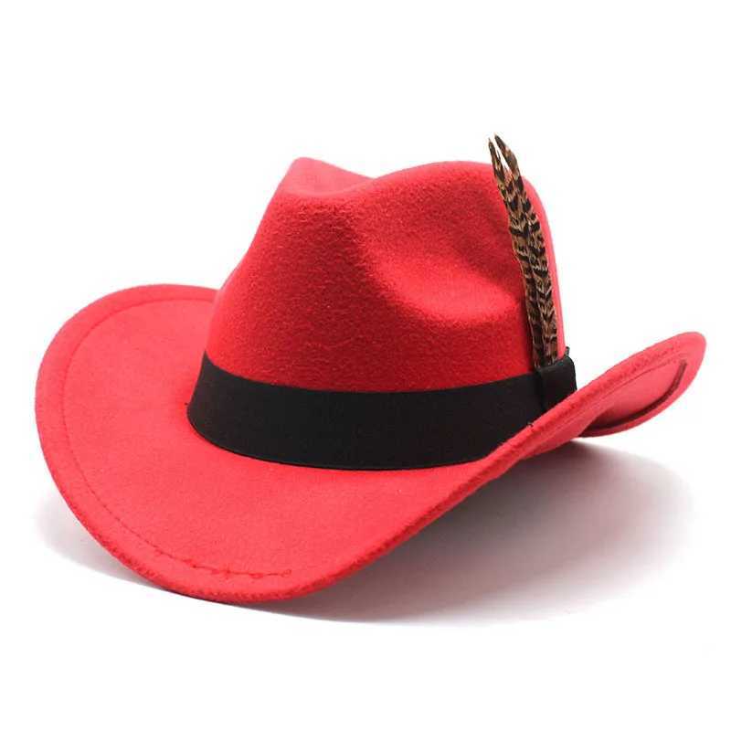 Chapéus de aba larga Chapéus de balde Fedoras Hat para mulheres Luxo Capéu de cowboy ocidental Novo cavalheiro gostoso chapéu de cinto de penas