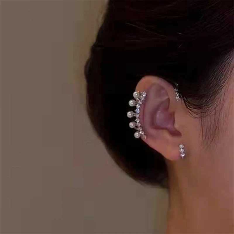 Charm Fashion Shiny Zircon Pearl Ear Clip Ear Cuff for Women Silver Color Metal No Piercing Fake Cartilage Earrings Wedding Jewelry