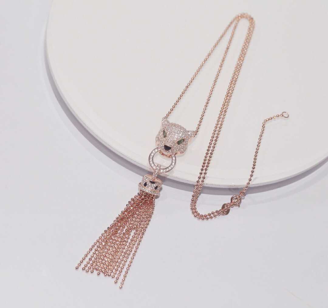 Originele ontwerper GTM.S925 Sterling Silver Carter Leopard Head Tassel ketting veelzijdige damesstijl overdreven design trui ketting QNB0