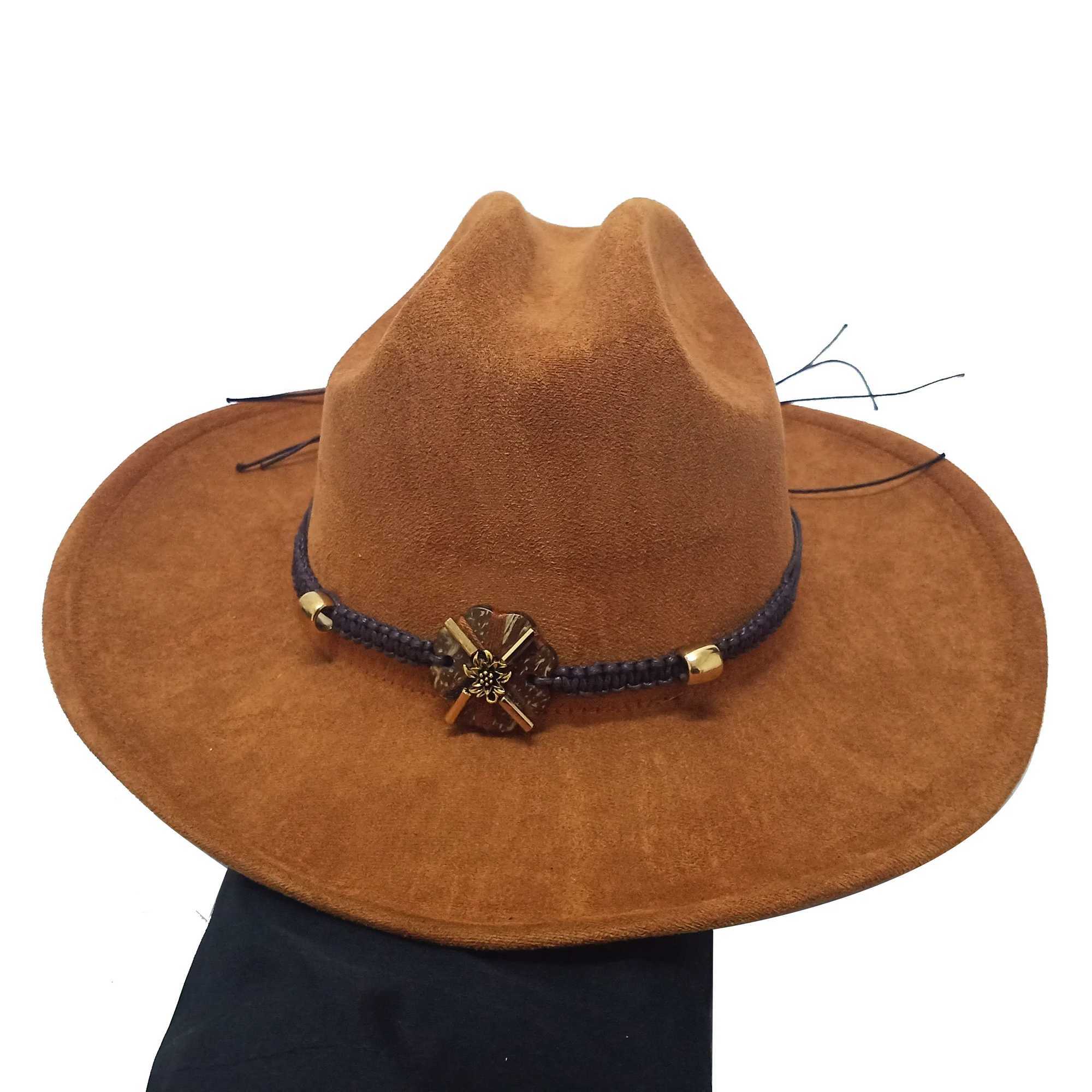 Chapéus de balde largura Chapéus de camurça Chapéus de cowboy Chapéu de estilo ocidental para homens Imitação de moda unissex Western Cap Fedora Hat Smooth Sombro Sombrero Hombre Y240425