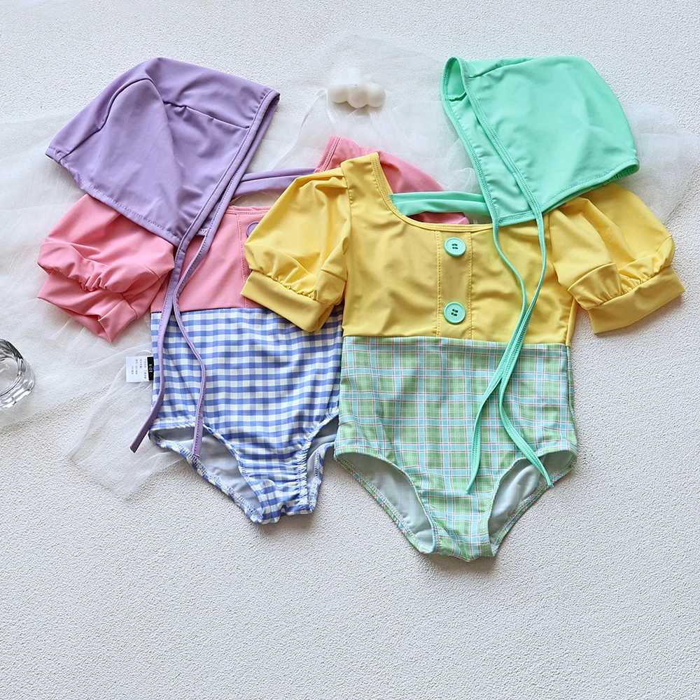 One-pièces 2023 Summer Childrens Swimsuit Girls Pouffle Sweve One Piece H240425