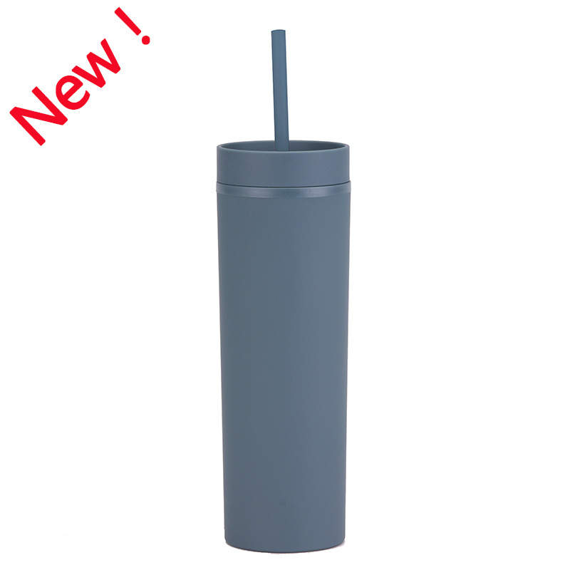 Classic Rubber Straw Tumblers SKINNY 16oz Cold Water Cups Drink Bottles Ice Sipper With Lids Mugs Reusable Plastic Coffee Termos Studded Drinking Thermos Simply