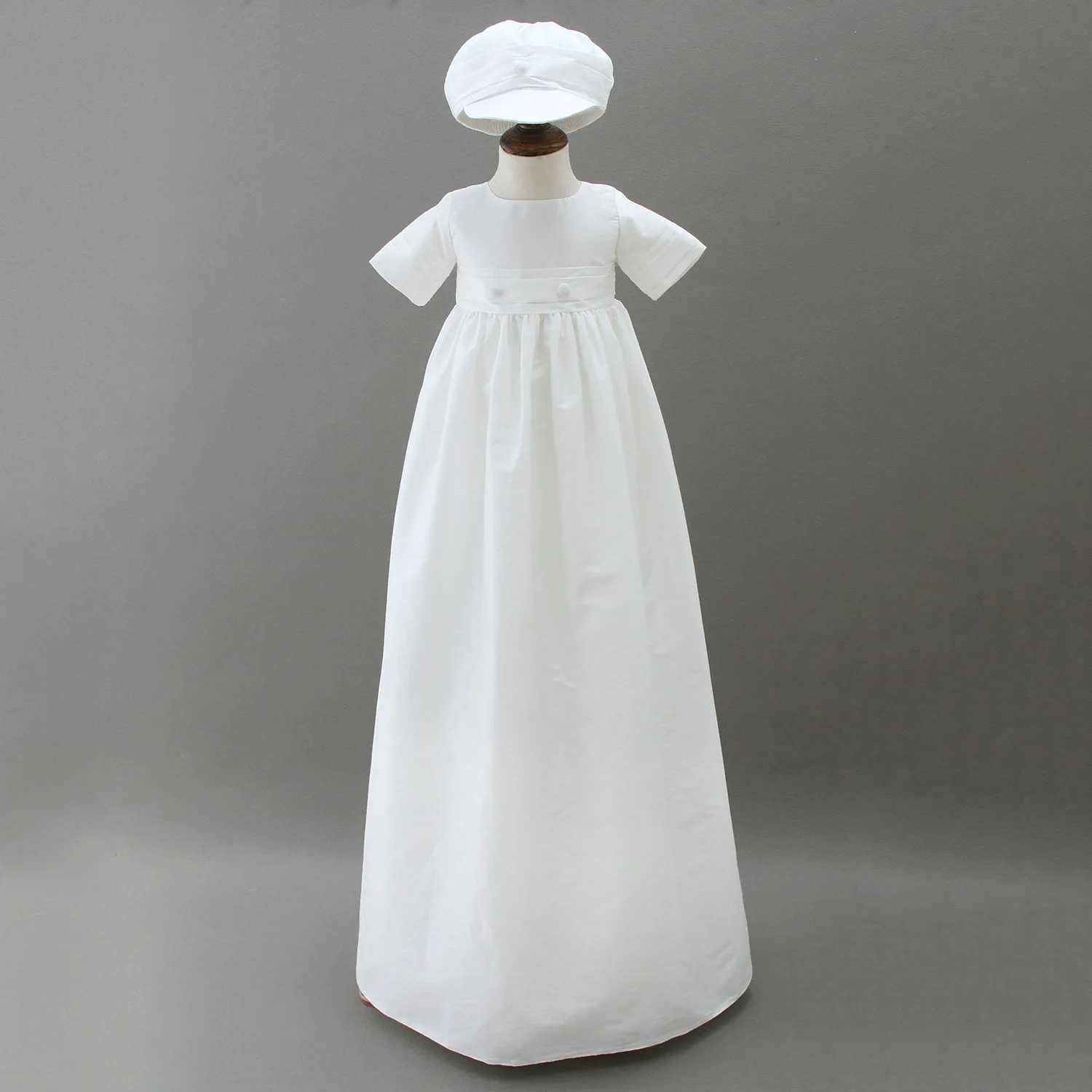 Robes de fille solide fille garçon robe longue baptême de bébé baptême vêtements avec chapeau 0-2 ans d240425