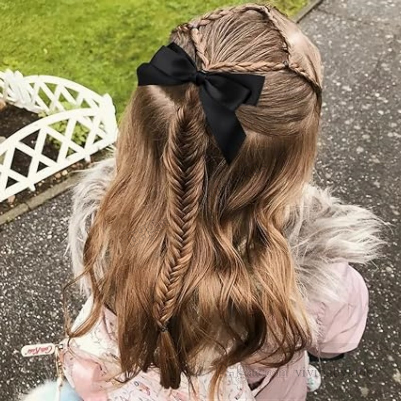 Kinderen ruche bogen haarspelden zoete meiden lange lint bogen prinses haarclip accessoires boetiek tieners feest barettes z7879