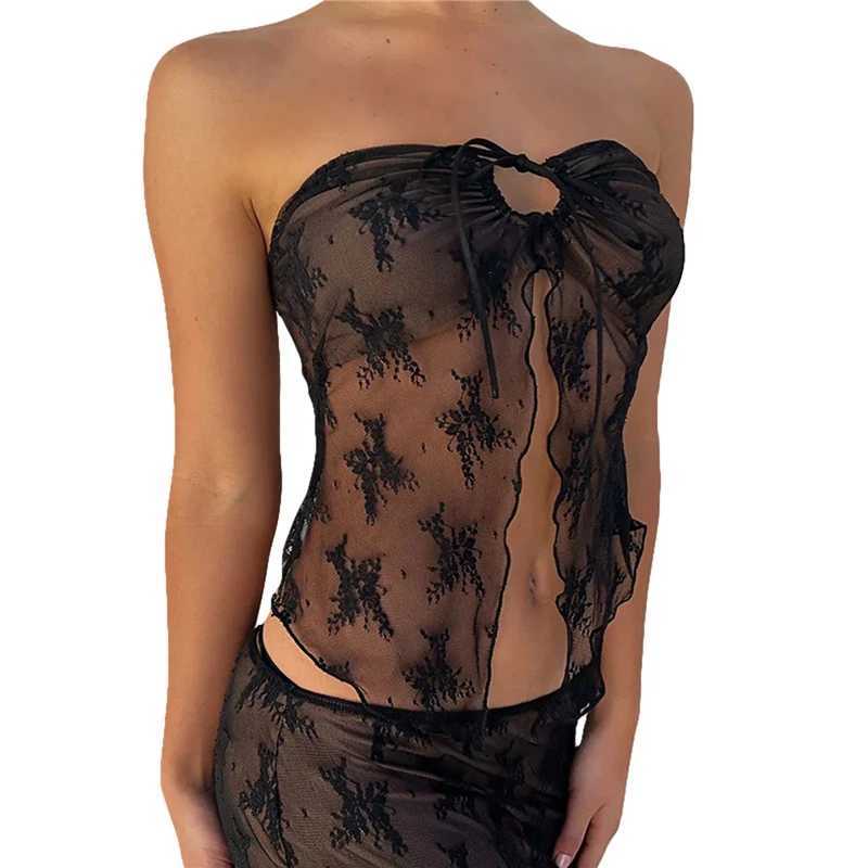 Tanks pour femmes Camis Xingqing Lace Tube Top Y2K esthétique Femme Fairy Grunge S à travers des réservoirs sans bretelles Slessles sans arrière