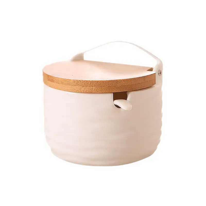 Food Savers Storage Containers 1 sugar bowl with spoon wooden monsoon jar kitchen tools salt storage box direct shipping H240425