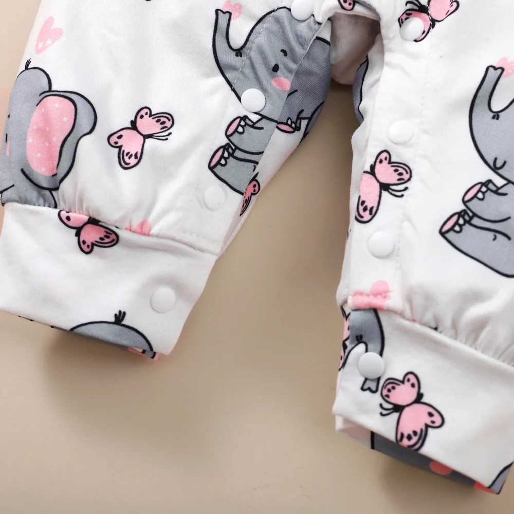 Rompers 0-18 mesi Rompers neonati a maniche lunghe GAMBINA GIFFUIT SUGGERIMENTO ELEFANT STAMPA COMPATTO BORSITÀ BAMBINO BAMBINO CAMPIO CHIEMA