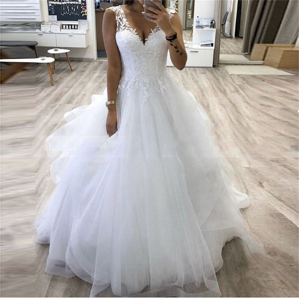 Abito da sposa da sposa da sposa da spalla con scollo a V-Neck ZJ9210 con gonna di tulle a livelli personalizzati abiti da sposa da sposa 2023