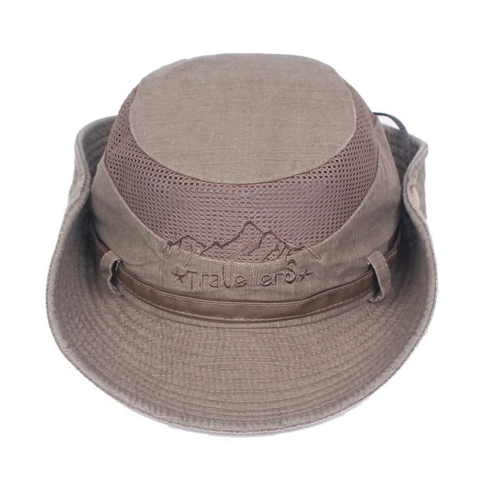 Hats Bucket Hats Outdoor bucket hat mens summer breathable Panama hat cotton jungle fishing net hat hiking beach sun protection hat mens protective hat 240424