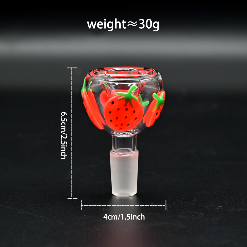 6,5 cm/2,5 -calowy borokrzewnik szklany akcesoria do rur, Luminous ręcznie narysowany słodki wzór truskawki, 14 mm męska szklana miska, akcesoria do palenia