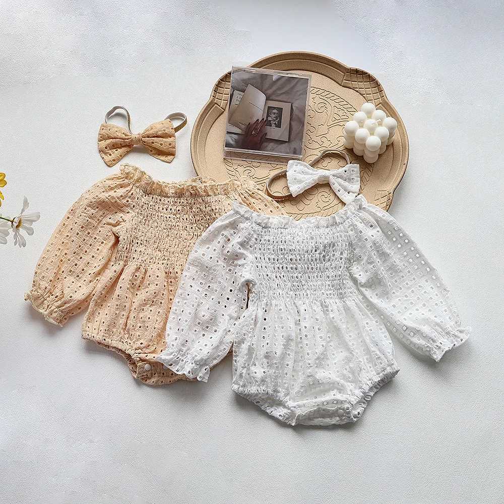 Rompers Autunno New Baby Bodysuits Girls Long Maniche Girls One Piece Girl Girls Abbigliamento con fascia H240425