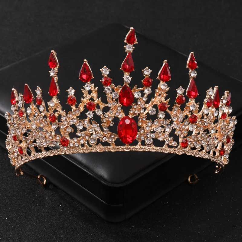 Bijoux de cheveux de mariage baroque Red Crystal Tiaras and Crowns Prom Rhingestone Bridal Diadem Crown Taira Fomen Femmes Accessoires de cheveux de mariage Bijoux Couronne D240425