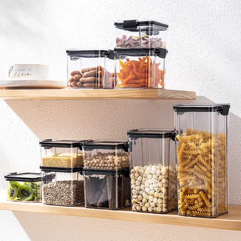 Contenedores de almacenamiento de ahorradores de alimentos latas selladas almacenamiento integral de cocina de grano de alimentos cajas de bocadillos de plástico transparentes té H240425