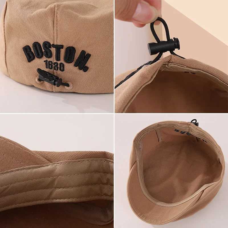 Caps Hats Solid Color Hip Hop Toddler Artist Painter Cap Spring Summer Cotton Kids Kids Caps Letter Borduurde Beret Hat voor Baby D240425