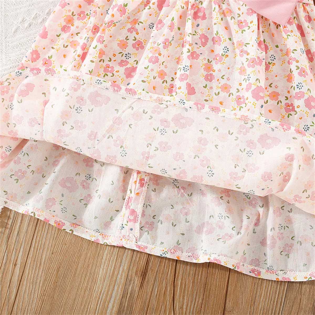Mädchenkleider kleine fragmentierte rosa große Bogenkleid Kleid neue Sommermädchen Baby Bubble Ärmel Süße Mädchen Kinderkleidung D240425