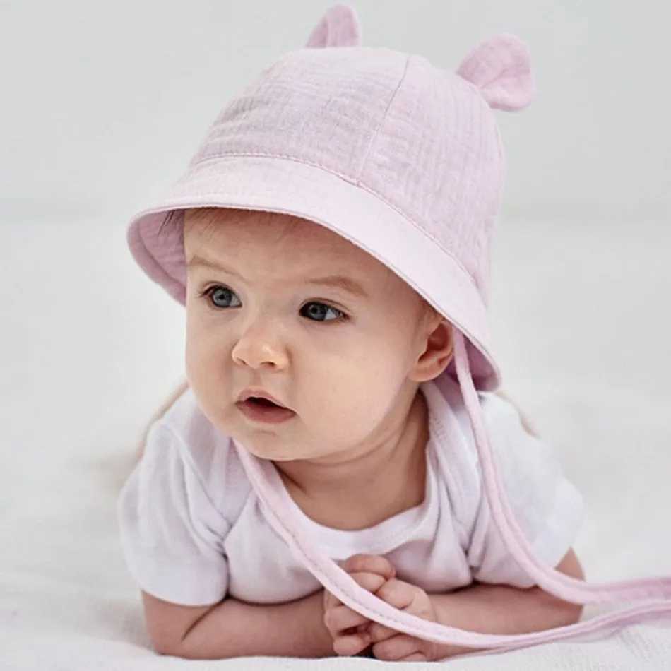 Caps Chapéus recém-nascidos chapéu de bebê infantil hat ruslinbucket crianças urso orelhas de verão praia sun taps meninos meninas chapéus de páscoa para crianças de 3 a 12 meses D240425