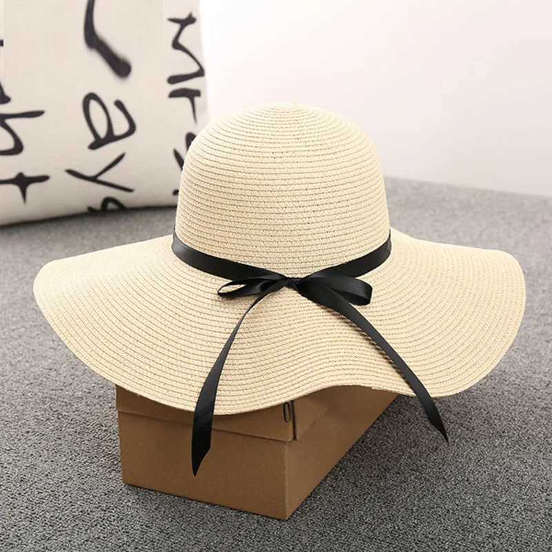 Wide Brim Hats Bucket Hats Vacation Hat Beach Big Brim str Hat Womens Summer Beach Hat Small Fresh Foldable Sun Hat J240425