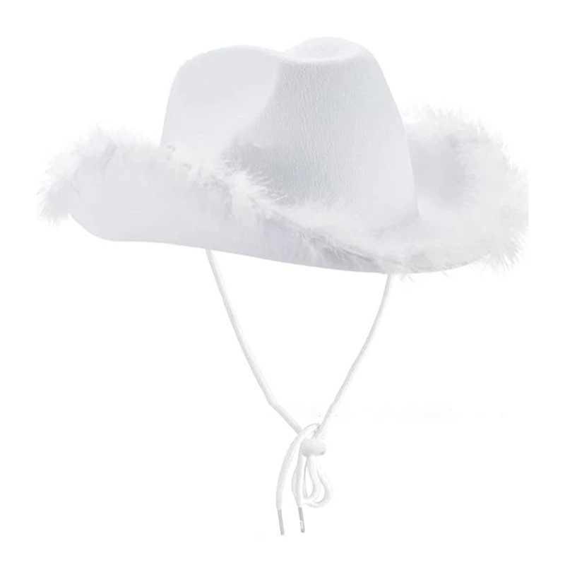 Wide Brim Hats Bucket Hats Feather Decor Fedora Womens Thick Cowboy Casual Party Performance Hat Y240425