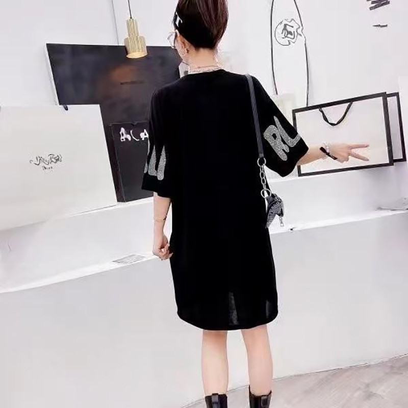 Projektant Nowa sukienka o rozmiarze plus size Summer Fall Damska sukienka damska luźna jasna diamentowa załoga szyja czarna minimalistyczna etyka