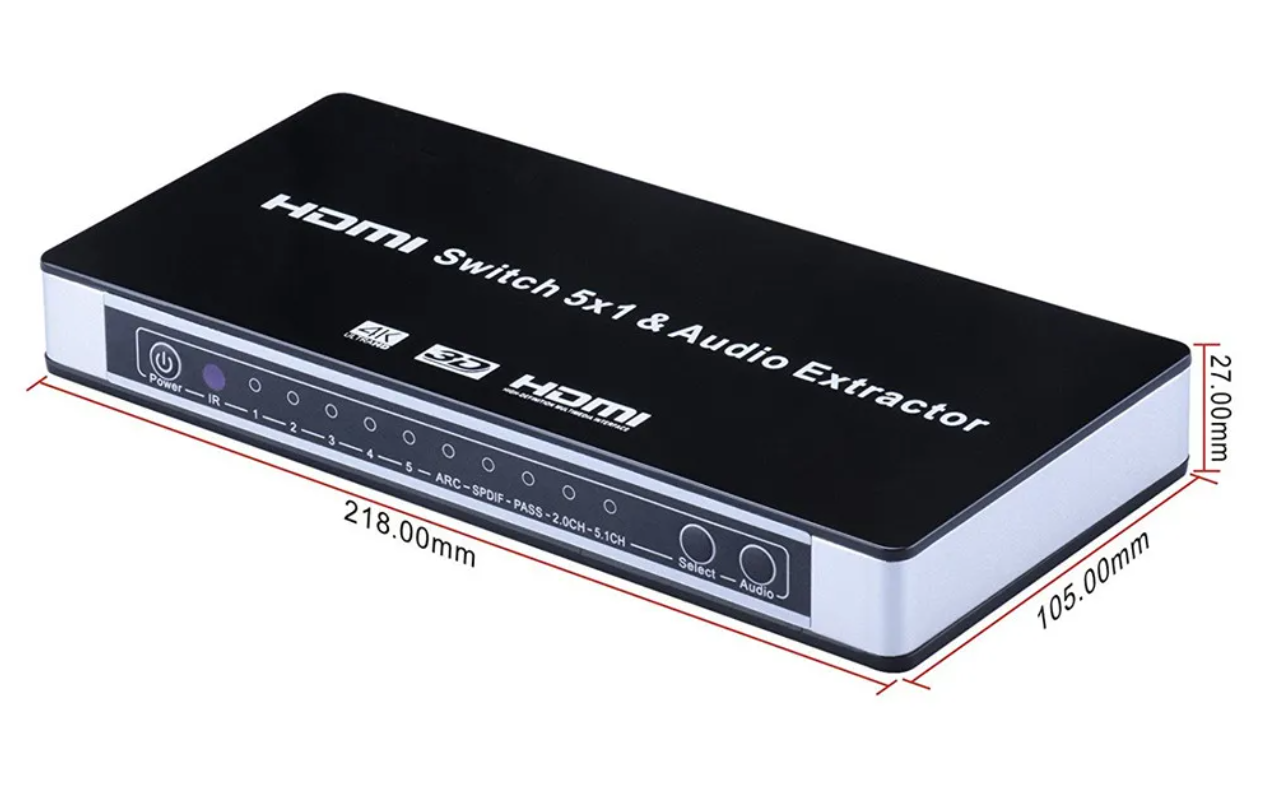 HDMI Switch Switcher 5x1 HDMI Audio Extractor 4KX2K 3D Arc Audio EDID -instelling HDMI 1.4V HDMI Switch Remote 5 in 1 uit