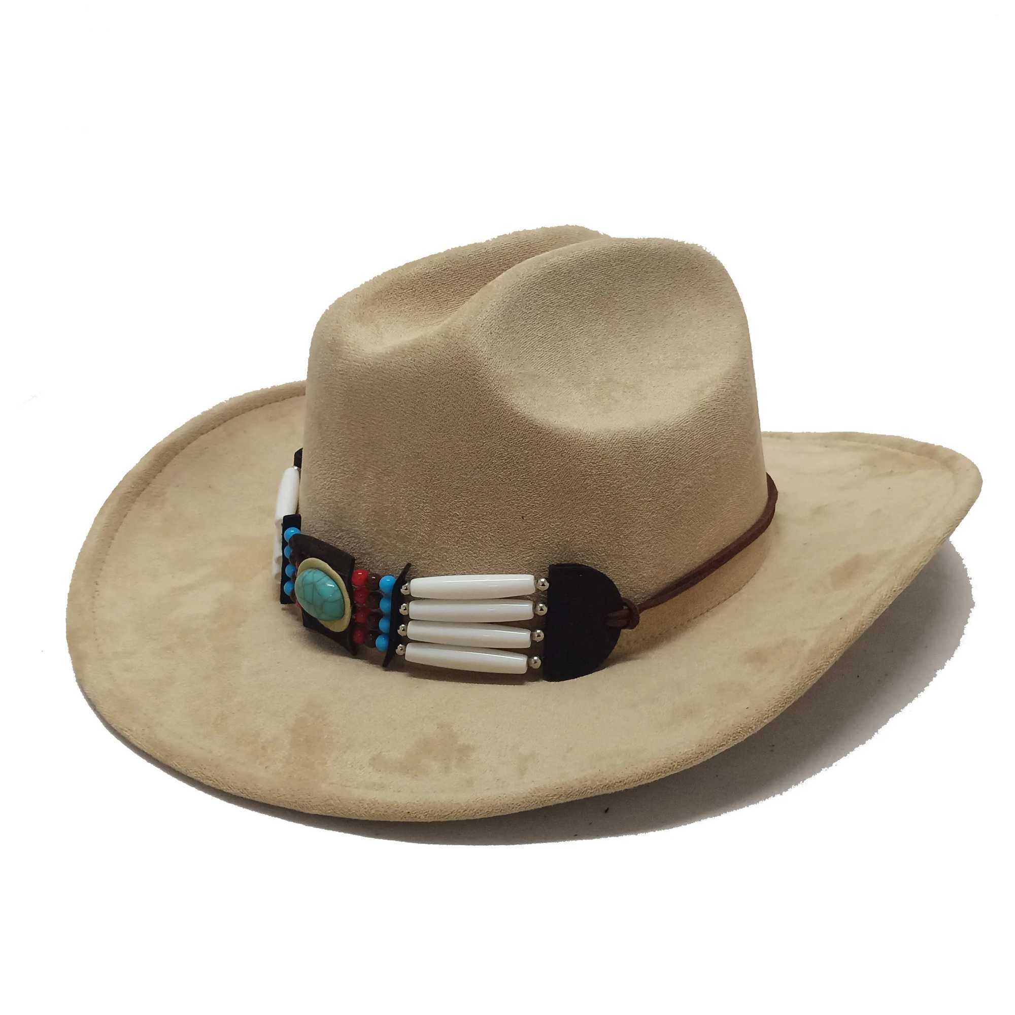 Chapéus de balde largura Chapéus de camurça Chapéus de cowboy Chapéu de estilo ocidental para homens Imitação de moda unissex Western Cap Fedora Hat Smooth Sombro Sombrero Hombre Y240425