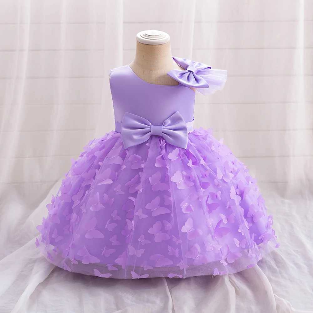 Robes de fille mode papillon tulle bébé fête fille fille princesse robe grand arc premier 1er anniversaire fleur filles robes tutu baptême robe de soirée d240425