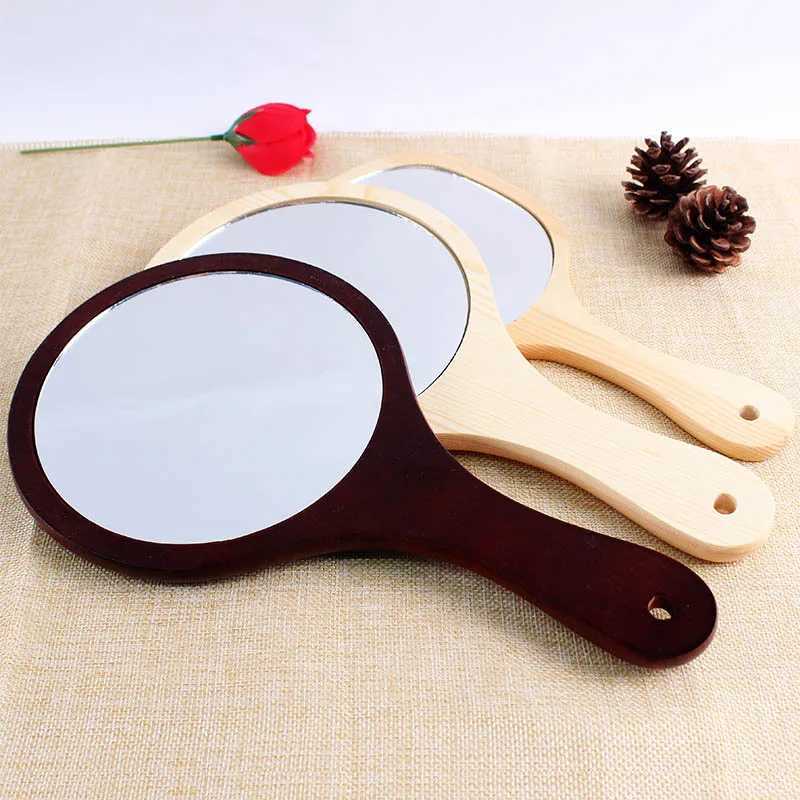 Miroirs miroir en bois naturel miroir à main en bois portable de maquillage compact miroir à main avec handle miroir cosmétique étudiant