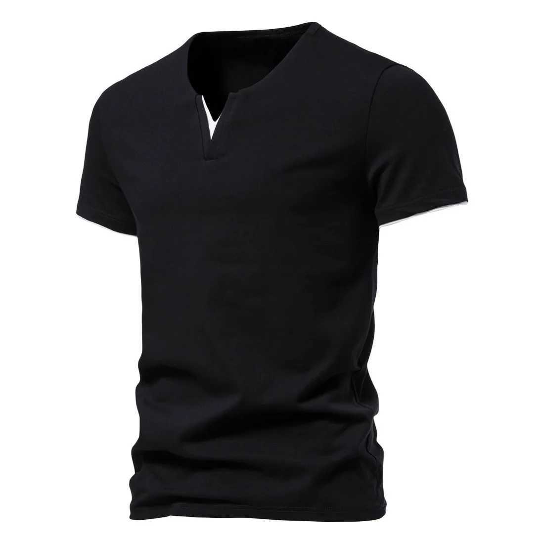 Herren T-Shirts Herren T-Shirt Pure Color V Kragen Kurzärmelte Tops Tees Männer T-Shirt Schwarz Strumpfhosen Mann T-Shirts Fitness für männliche Wäschel2404