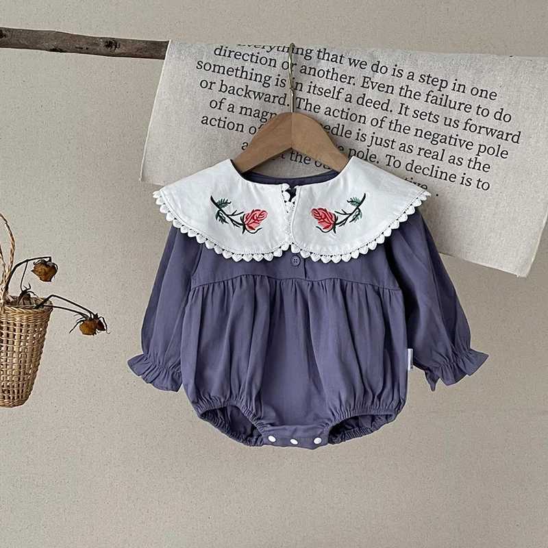 Rompers Autumn Autumn Clothers infant Giirls Peter Pan Collar Podysuit One Piece H240425