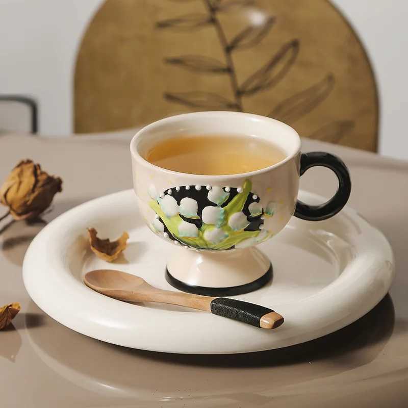 Tumbler Orchid alto dipinto a mano della tazza di ceramica della valle di buon bell'aspetto di nicchia di nicchia di lusso Acqua di tè pomeridiano H240425