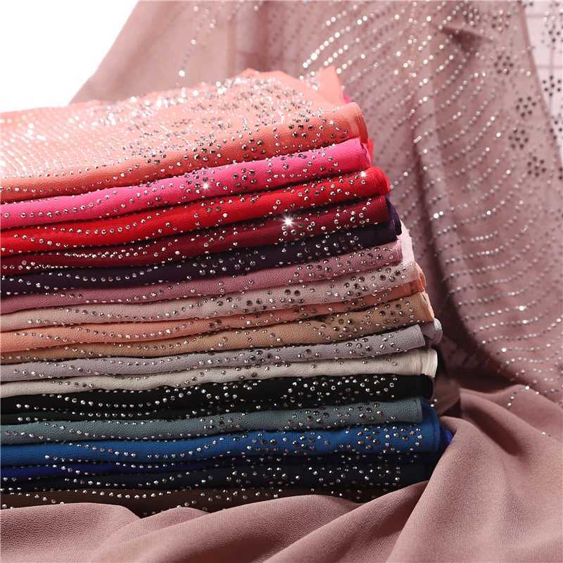 Hijabs modet rhinestone chiffong scarf lady muslim hijab lyx pärla pärl halsdukar sjal kvinnor lång halsduk sjal d240425