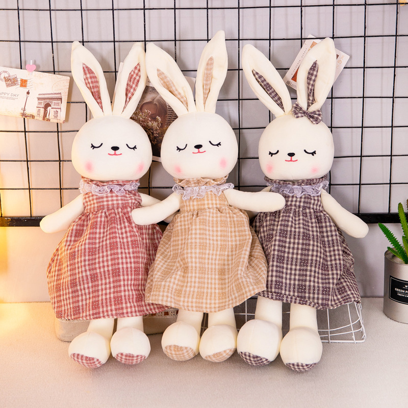 Cartoon Konijn Baby Sleep Soothing Doll Plush Toy Long Eared Rabbit Doll Singing Plaid Rok Rabbit Cross Border