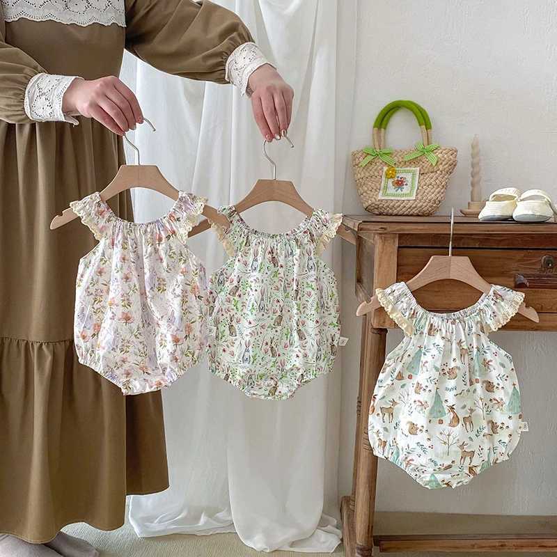 Rompers 2024 Nouvelles bébés filles vêtements d'été forêt animaux bébé filles une pièce