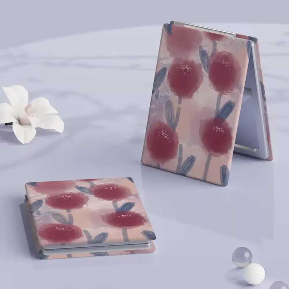 Mirrors Rectangular Folding Double-Sided Mirror Retro Abstract Water Grain Makeup Mirror Girls Portable Can Make Up Small Mirror