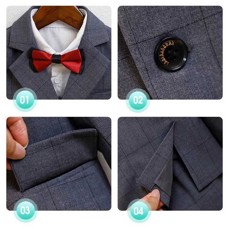 Trajes para niños chaqueta a cuadros azul pantalones bowtie vestido de fiesta de piano ceremonia de la ceremonia del traje del niño del delantero