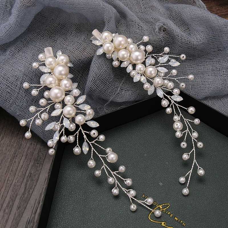 Bruiloft haar sieraden 's zilveren kleur parels tiara hairgrips clips handgemaakte melk kristallen haarbanden bruids kopstuk vrouwen haaraccessoires D240425