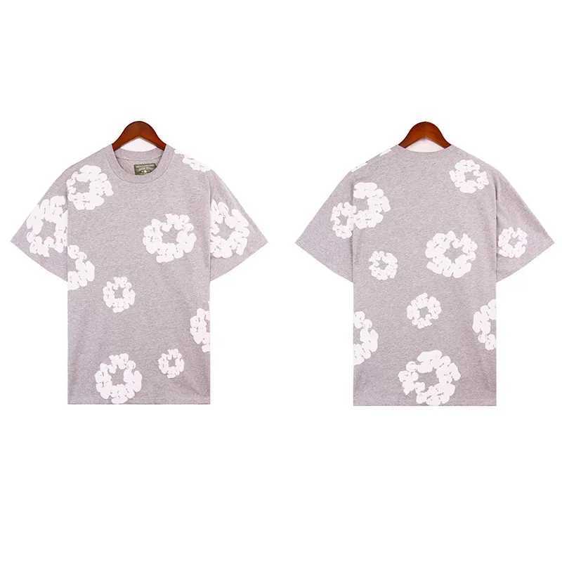 Camisetas masculinas 24sss moda casual kapok t-shirt impresso para homens de algodão de alta qualidade cinza opendendo com o rótulo H240425