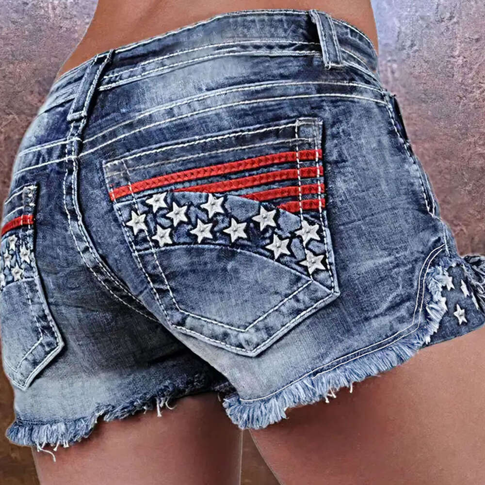 Dames shorts Modieuze elastische patch geborduurd gat dames denim jeans