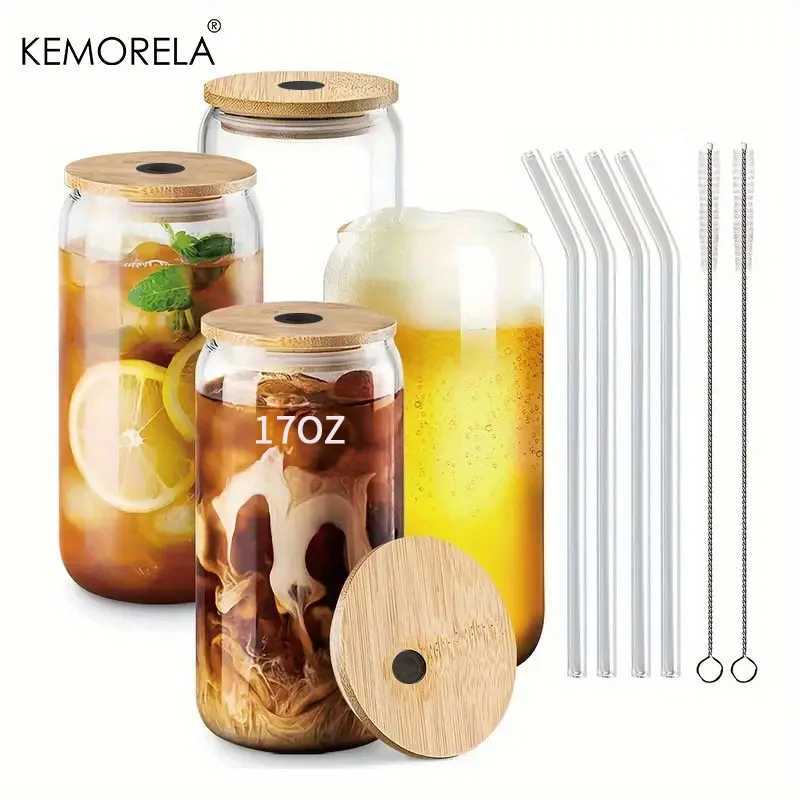 Tumblers 17oz أكواب شرب مع قش زجاجي 1/2/مجموعة 500 مل على شكل كوب بيرة كوب القهوة القهوة H240425