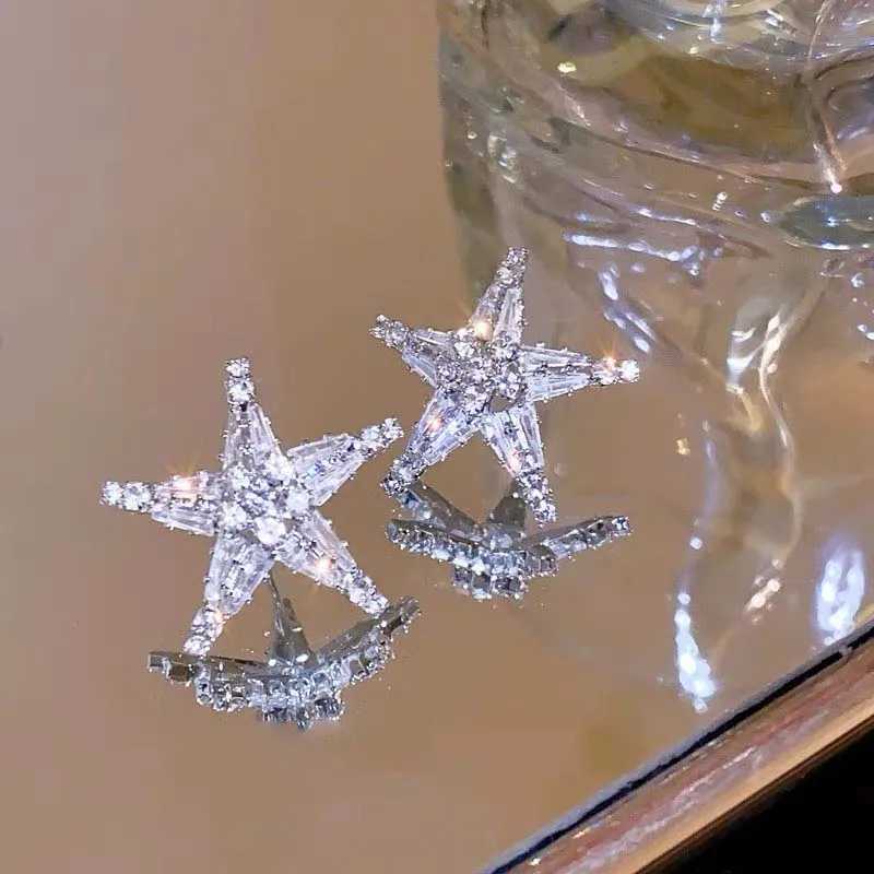 Bengelen kroonluchter luxe glanzende ingelegde zirkoon pentagram stud oorbellen voor vrouwen prachtige zilveren kleursterren piercing oorbellen bruiloft sieraden