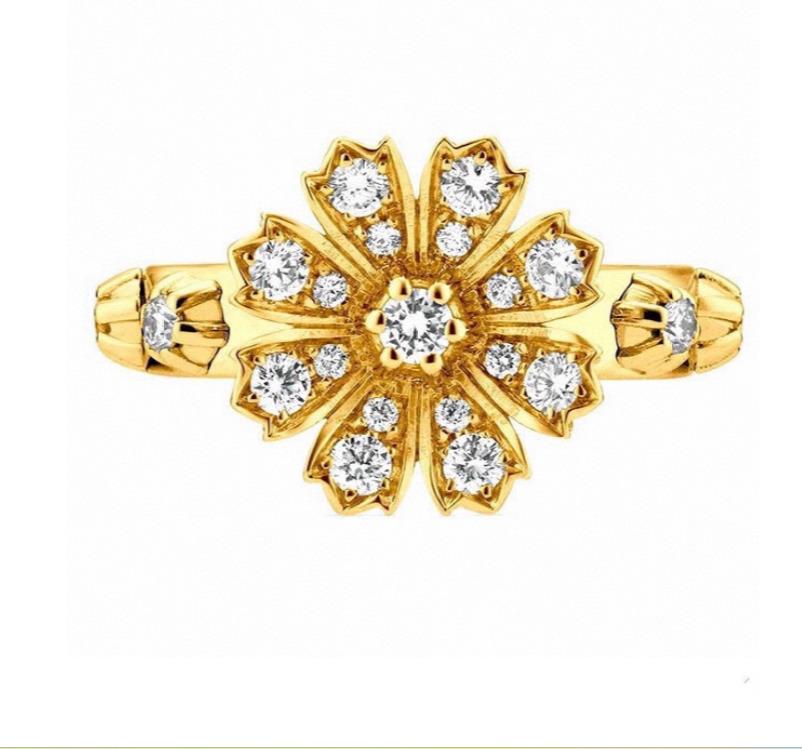 Designer Flower Rings Fashion Rhinestone Crystal Ring Jewelry Luxury Gold Copper Ring Engagement Gifts Party Wedding High Quality size6 7 8