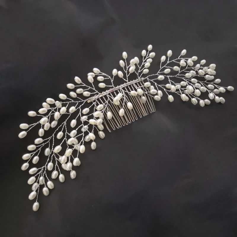 Hochzeit Haarschmuck Braut Hochzeit Haarzubehör Braut Kristall Perle Blume Stirnband handgefertigtes Haarband -Perlen Dekoration Haar Kamm Clip für Frauen D240425