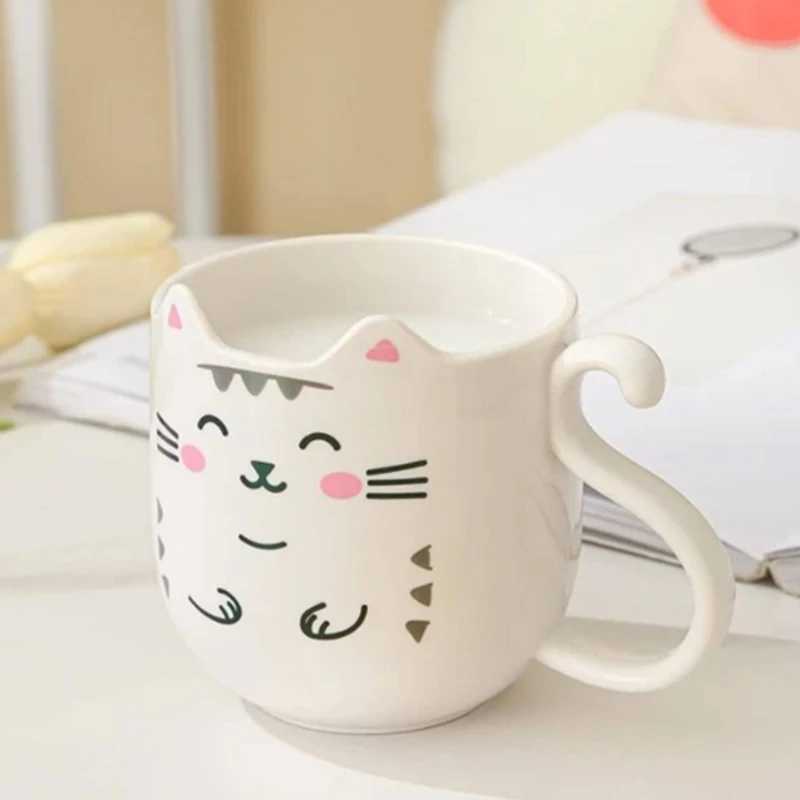 Tumblers 301-400ml ChildrenS Cute Cartoon Pussy Cat Student Bathroom Fashion Anti Drop Toothbrush Cup Mouthwash Plastic Handle H240425