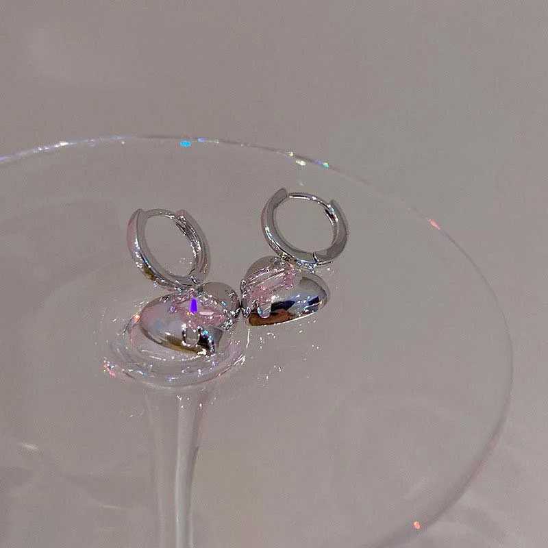 Dingle ljuskrona ny moderosa persika zirkon hjärtdropp hänge örhängen för kvinnor egirl söt kristall temperament örhängen smycken