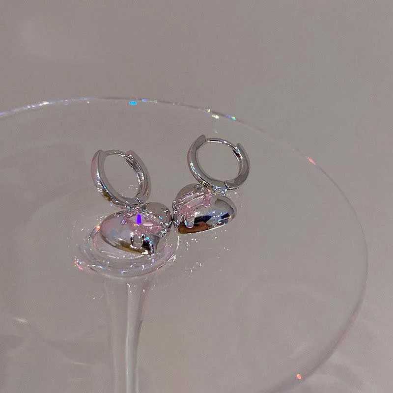 Lustre de lustre novo moda rosa pêssego de zircão de zircão de brincos pendentes para mulheres egirl briols de temperamento de cristal doce joias